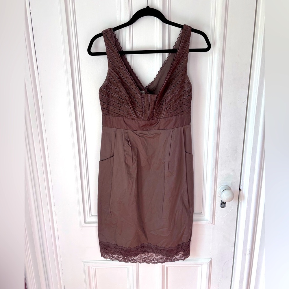 Anthropologie Moulinette Soeurs Brown Sleeveless Lace Front Lined Side Zip Dress